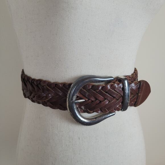 Vintage Express Belt Large Brown Braided Woven Leather Wide Waist Western Boho main image 8